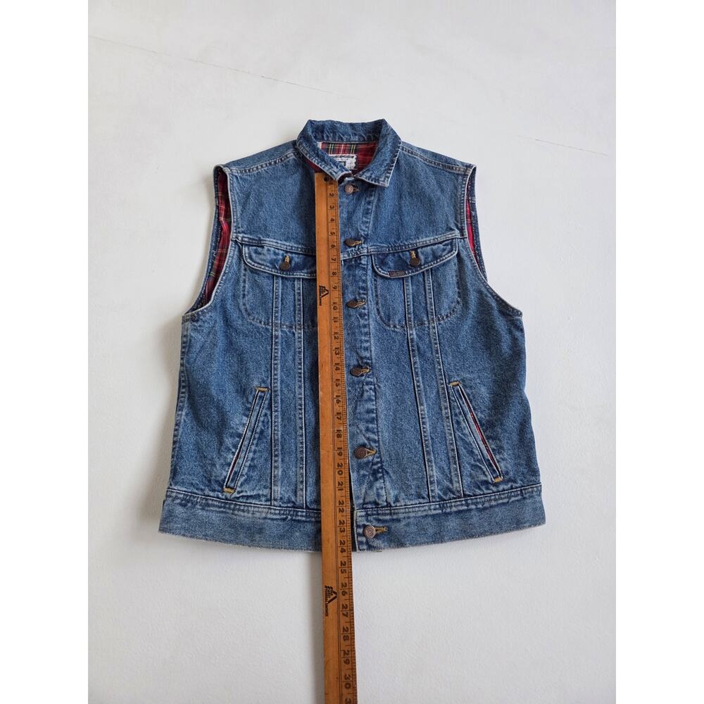 Vintage 90s Lee Heritage Denim Vest Mens M Red Plaid Lined Trucker Workwear - Picture 7 of 9